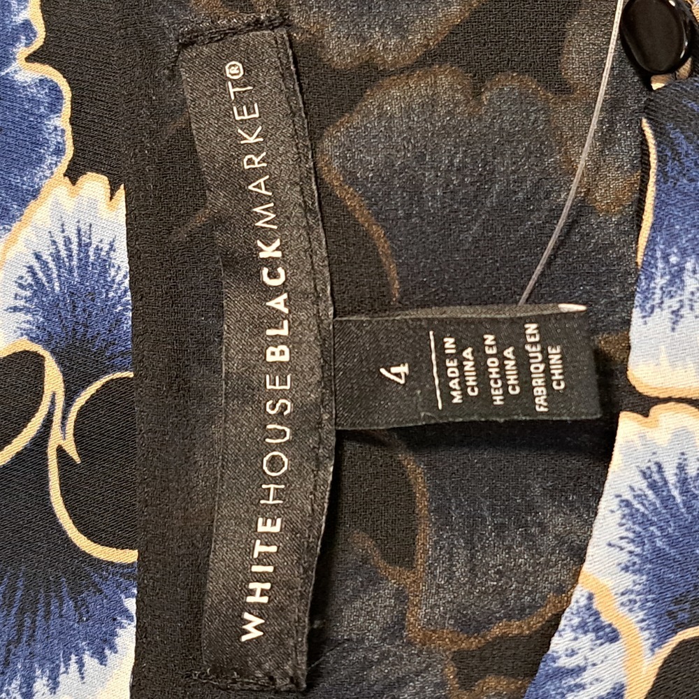 White House Black Market Long Sleeve Blue & White Floral Ruffle Blouse Size 4 - Picture 6 of 6